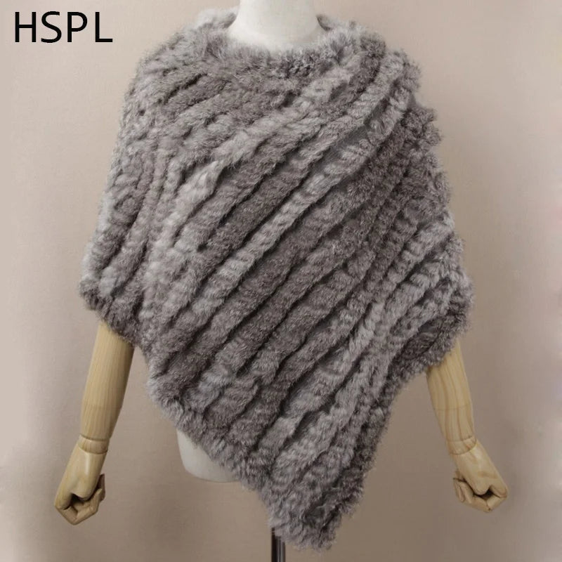 rabbit fur shawl Knitted Women