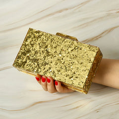 Silver Glitter Gold Glitter Acrylic Box Clutches Mirror Acrylic Clasp Female Flap Evening Day Clutches