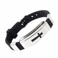 Silicone Buckle Bracelets Bangle Fashion Cool Wristband Jewelry Womens Mens Cross Stainless Steel Christian Religious Amulet