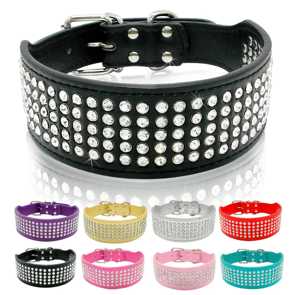 Rhinestone Leather Dog Collars Bling Diamante Crystal Studded Dogs Pet Collars