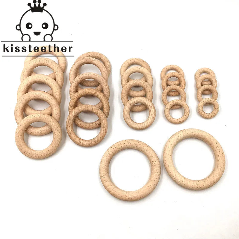 Nature Beech Wooden Ring Teether Baby  Wood Beads