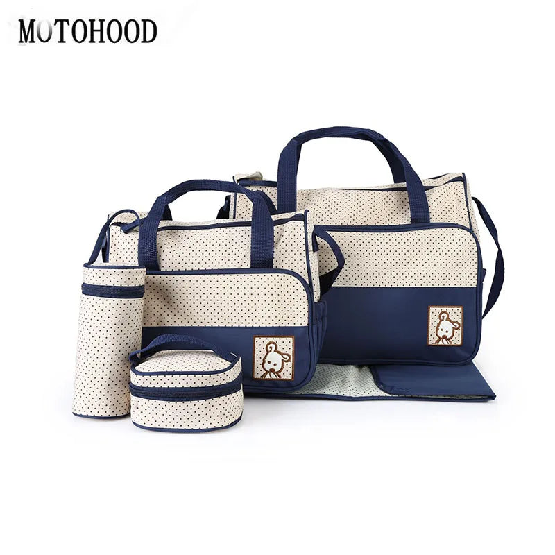 MOTOHOOD 5pcs Baby Diaper Bag Sets Large-capacity Fashionable Mother's Maternity Bag Mommy Bag