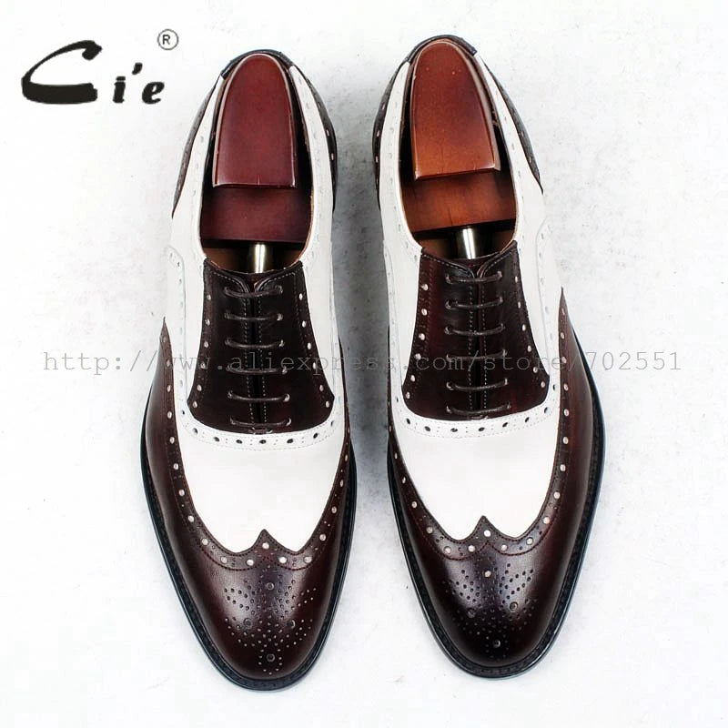 brown white bespoke men shoe custom handmade 100%genuine calf leather