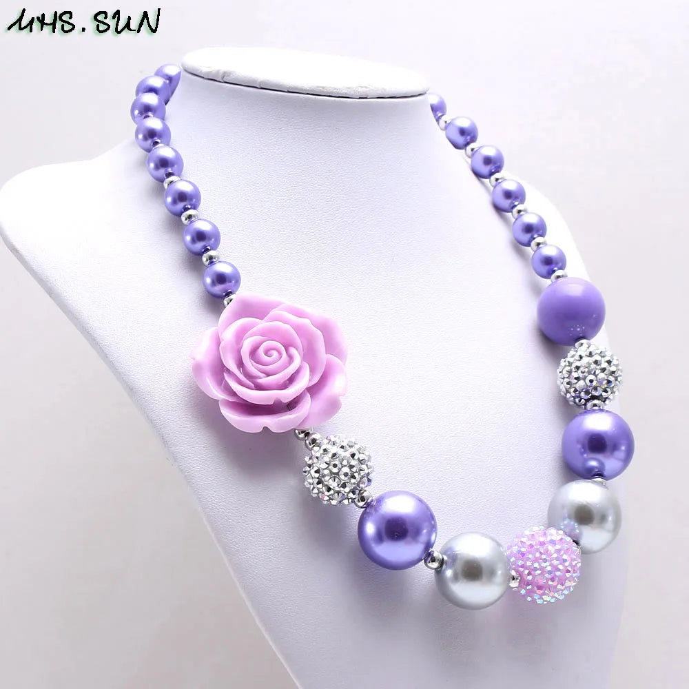 Charm Girls Purple chunky flower beads necklace for kids