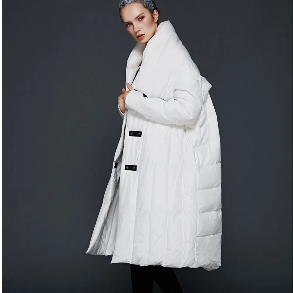 Hooded Cloak Style Long Down Jacket