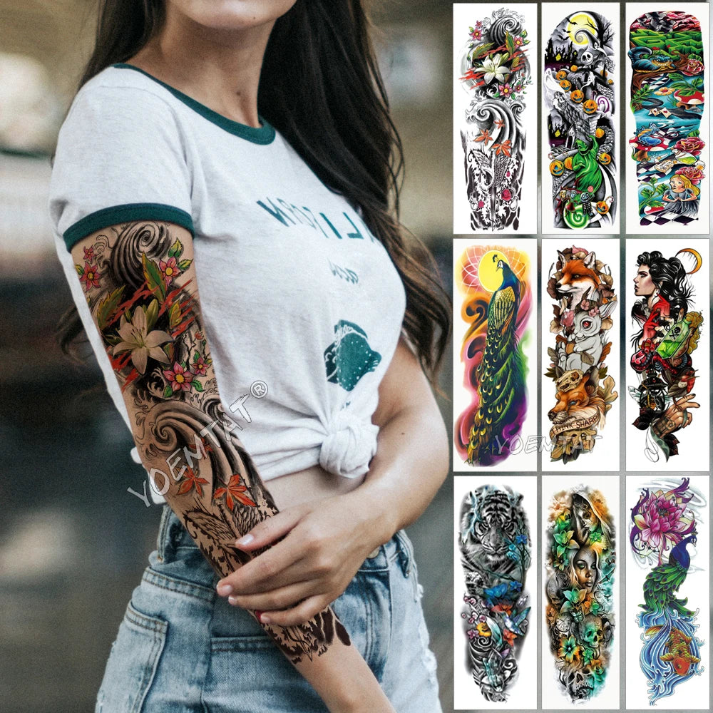 Large Arm Sleeve Tattoo Wave Waterproof Temporary Tattoo Sticker