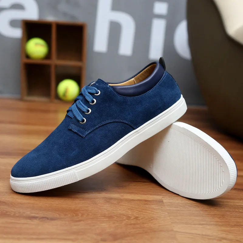 Men Flats Shoes Male Leather Casual Breathable Shoes Lace-Up