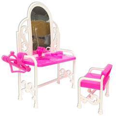 NK 1 Set Kid's Play Toys Plastic Makeup Table Hanger Comb Chair Dollhouse Furniture For Barbie Doll Accessories Girl Gift Toy