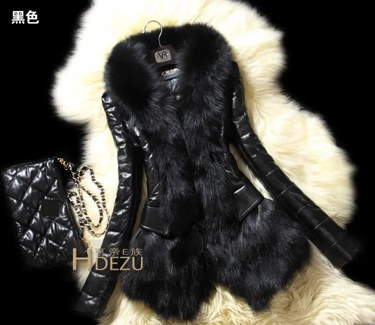 PU Leather Faux Fur Women Coat