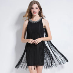 Great Gatsby Ombre Metal Chain Halter Black Dress