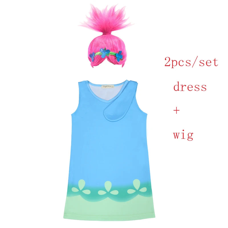 Children trolls Dress toy Costumes Girls Summer dress For Party Kids poppy lace Dresses Princess Dress