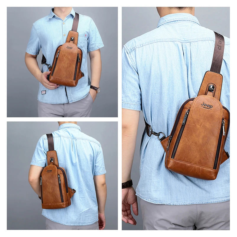 Travel Hiking Messenger Shoulder Bags Men's Large Capacity Sling Crossbody Bag Solid Men Leather Bag