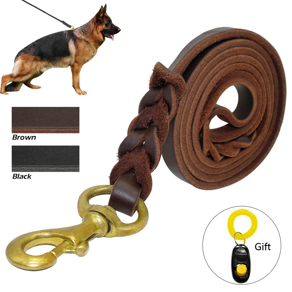 Braided Leather Dog Leash Pet Walking Training Leash