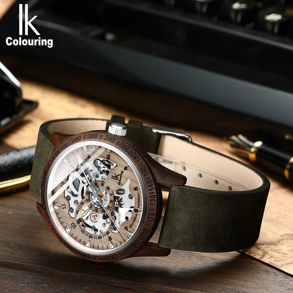 Men Watch Fashion Casual Wooden Case Crazy Horse Leather Strap