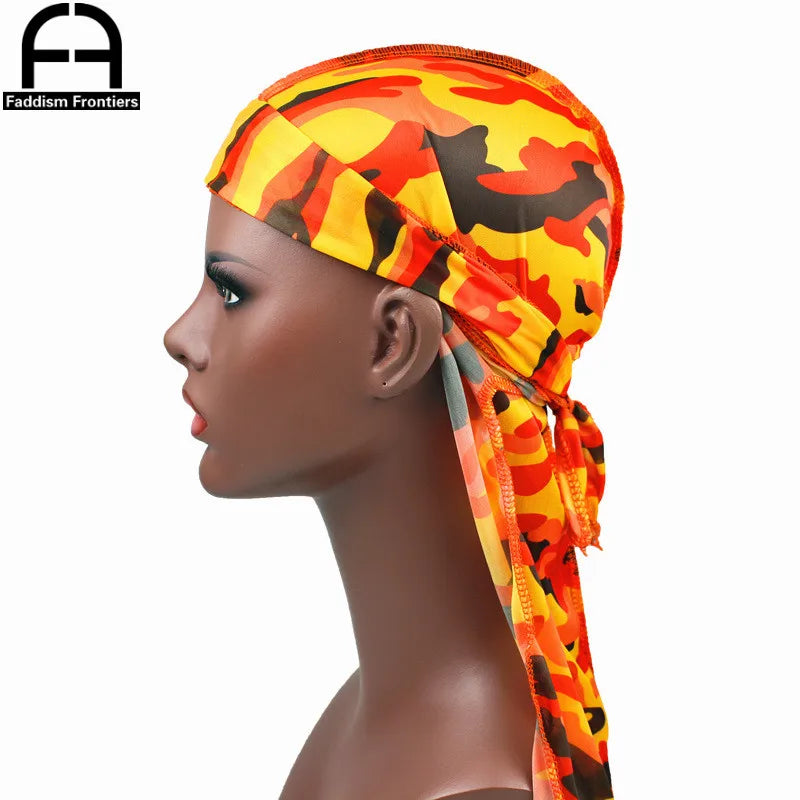 Fashion Camo Men's Silky Durags Turban Print Men Silk Durag