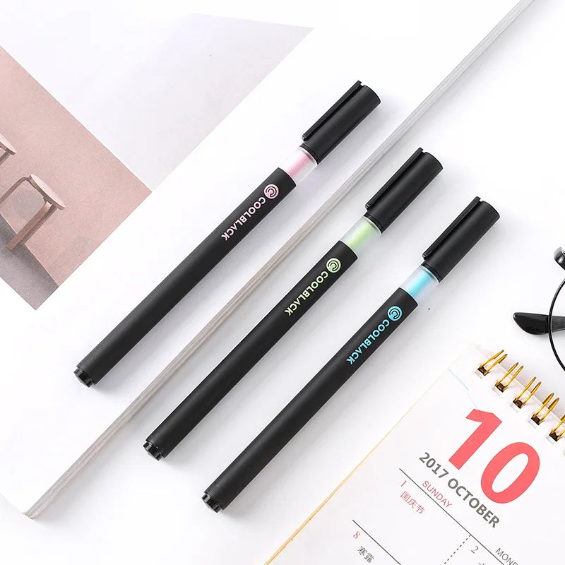 3pcs Cool Black Color Gel Pens for Writing Signature 0.5mm