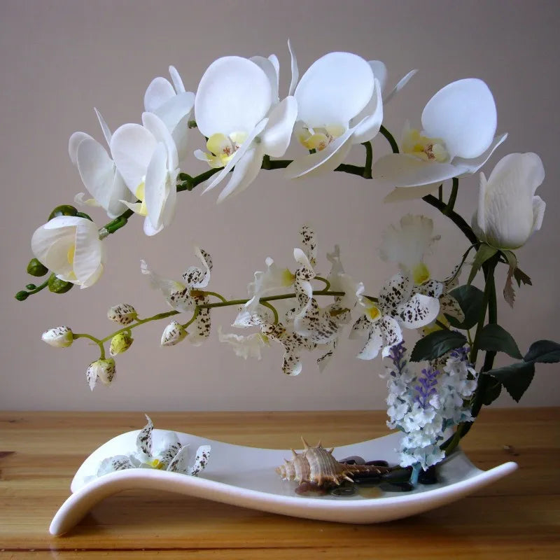 Butterfly Orchid Artificial Flowers Set Fake Flower Ceramic Vase