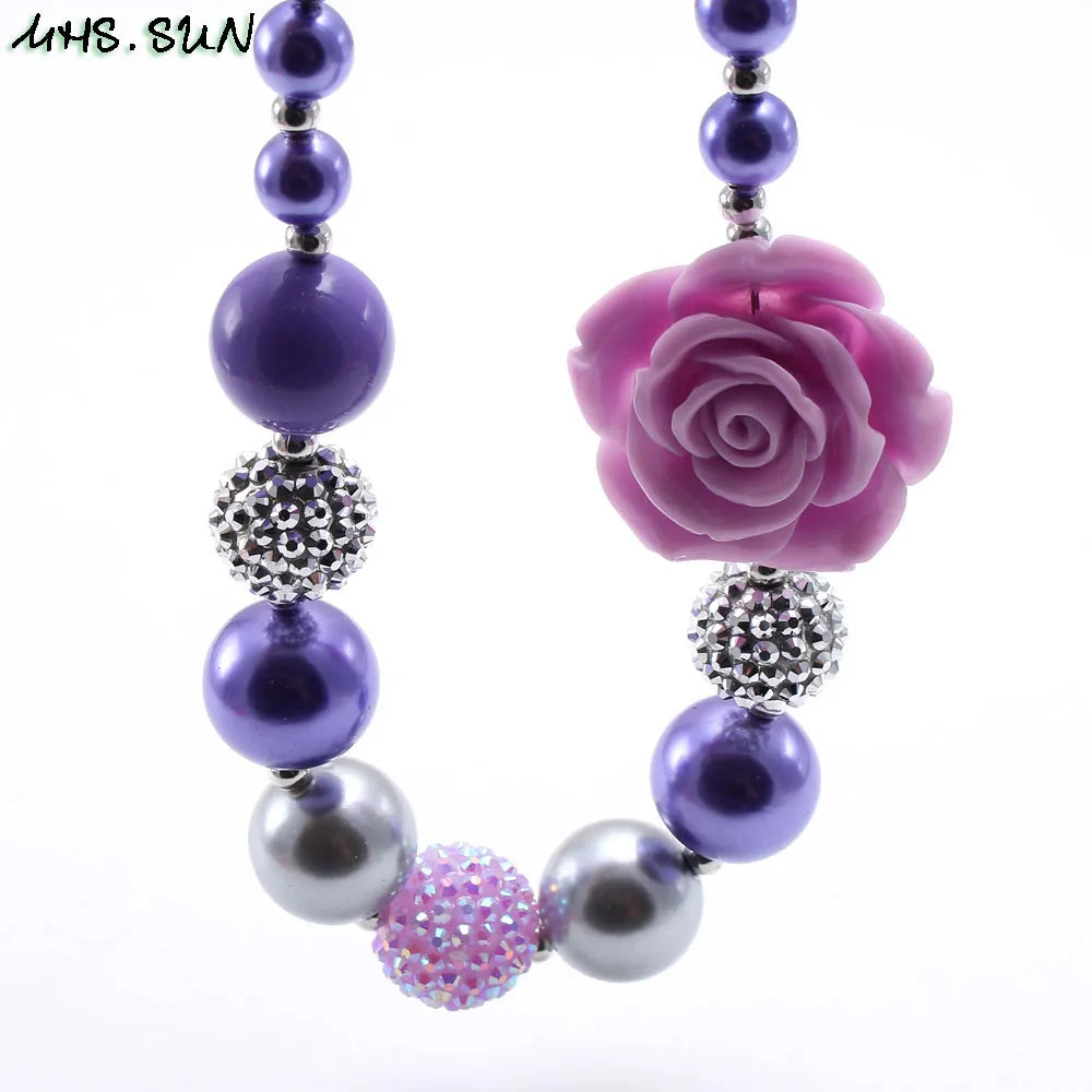 Charm Girls Purple chunky flower beads necklace for kids