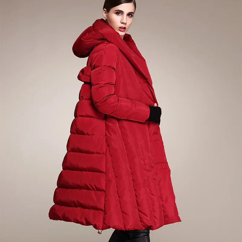 Hooded Cloak Style Long Down Jacket