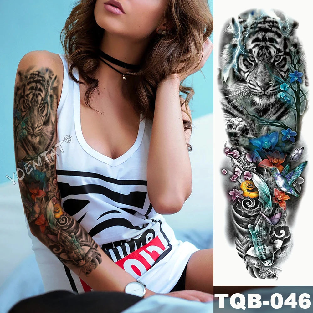 Large Arm Sleeve Tattoo Wave Waterproof Temporary Tattoo Sticker