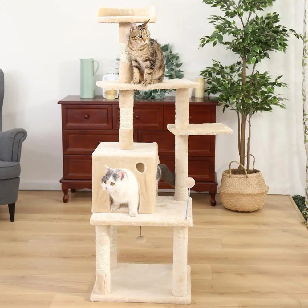 Cat Tree Condo Furniture with Sisal-Covered Scratching Posts Plush Condos for Kittens Cats and Pets