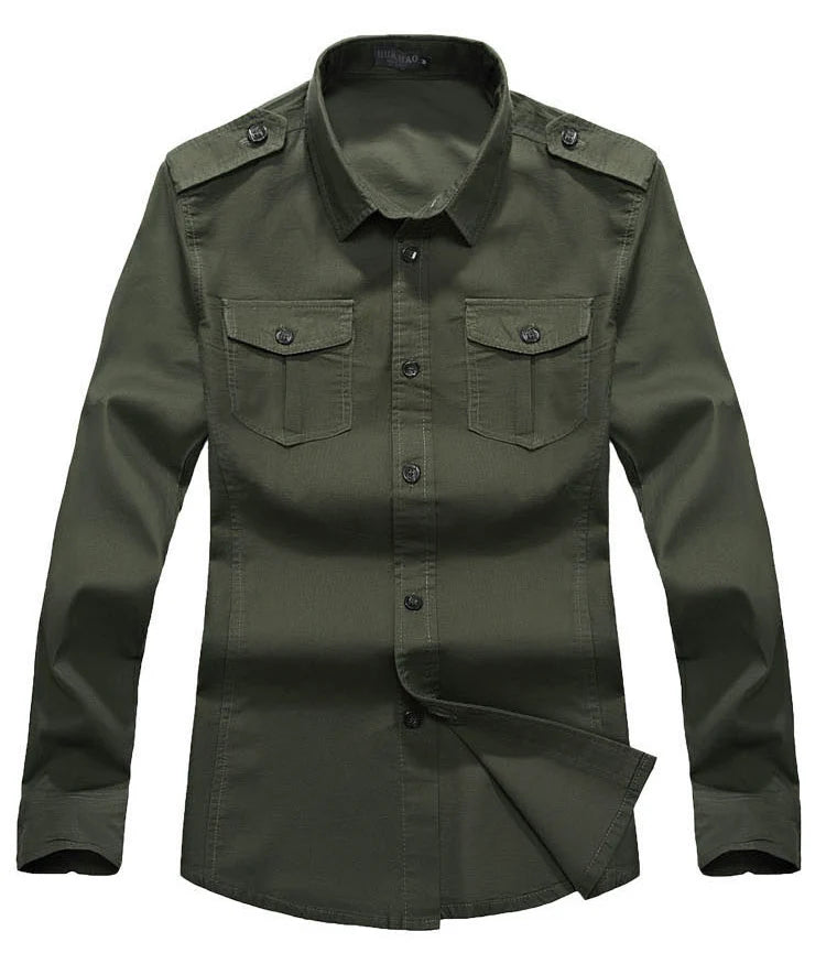 Military Slim Fit Mens Long Sleeve Cargo Shirts