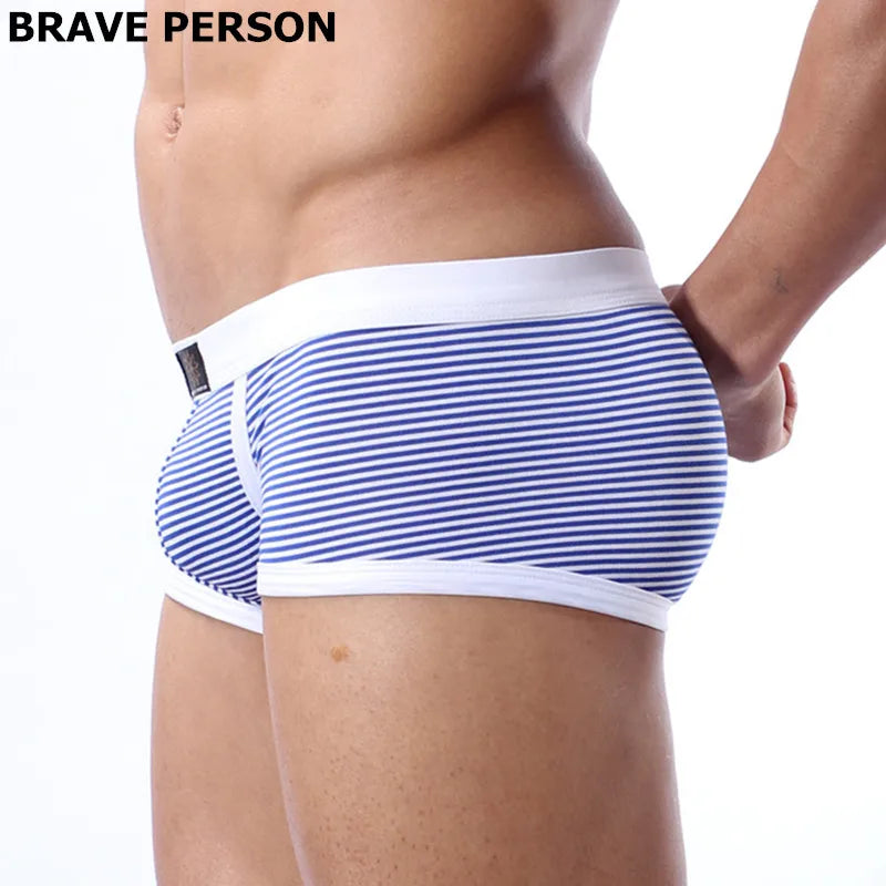 BRAVE PERSON Brand  Men's Lycra Cotton Underwear Boxers Men Knit Stripe Boxer Shorts