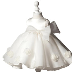 New Born Lovely Girls Sleeveless White Pink Dress