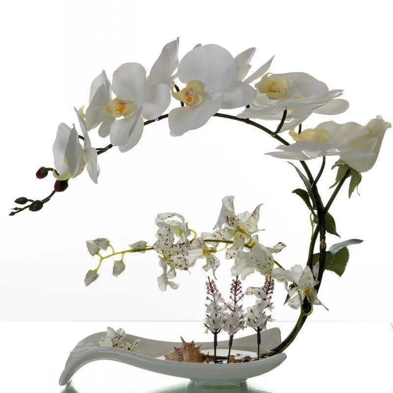 Butterfly Orchid Artificial Flowers Set Fake Flower Ceramic Vase