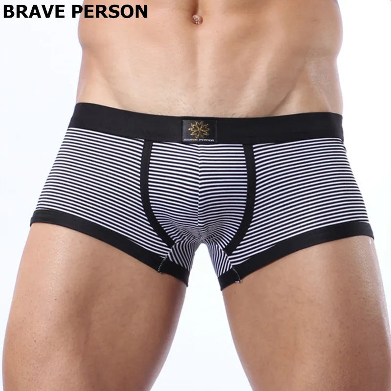 BRAVE PERSON Brand  Men's Lycra Cotton Underwear Boxers Men Knit Stripe Boxer Shorts