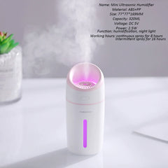 Portable Mini USB Air Humidifier Aromatherapy Car Diffuser Mist Maker Fogger with LED Lamp for Home Auto Fragrance Air Purifier