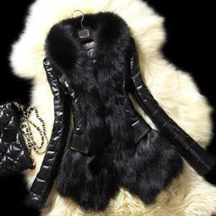 PU Leather Faux Fur Women Coat