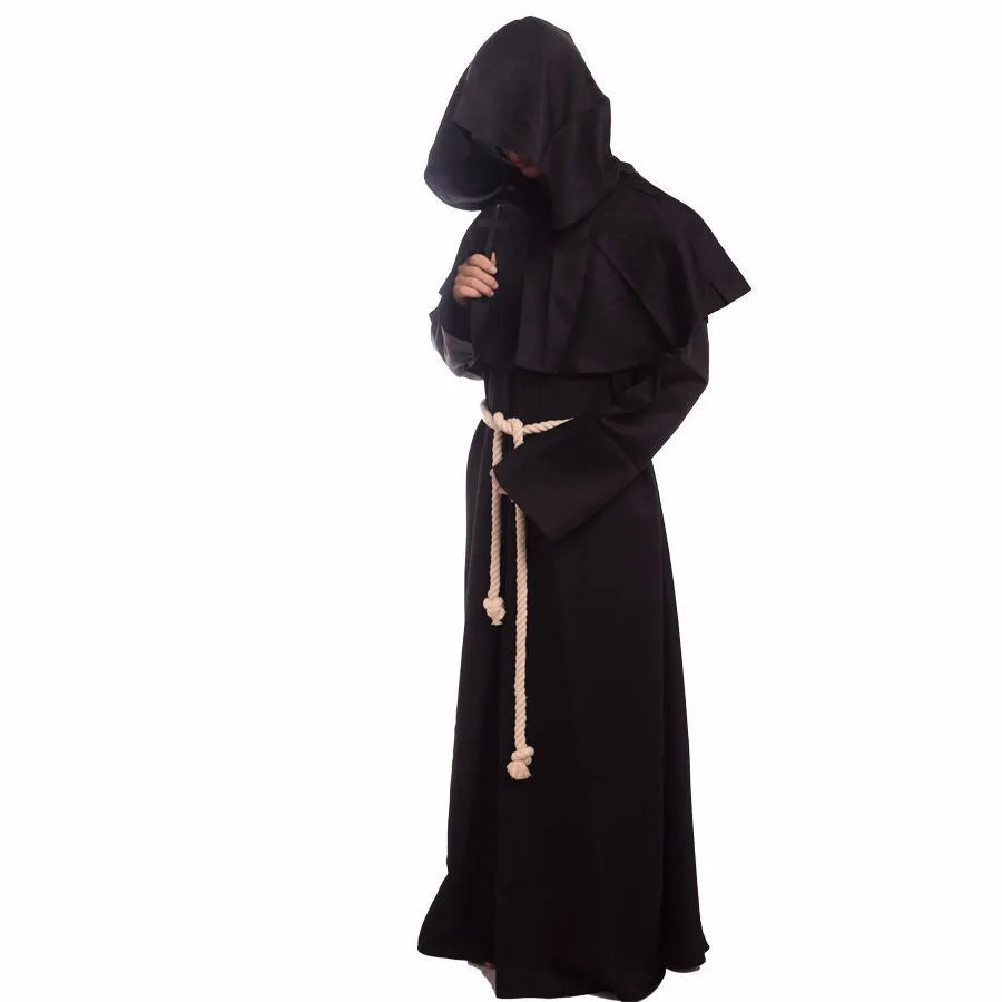 Free shipping Monk Hooded Robes Cloak Cape Friar Medieval Renaissance Priest Men Costume COS