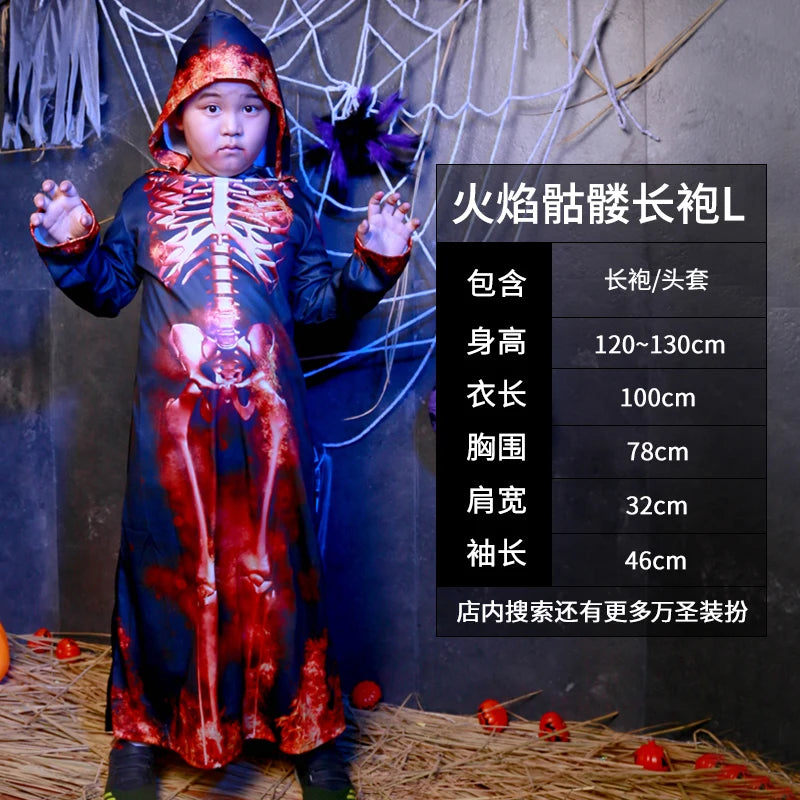 Flame Skeleton Robe Boy magic suit Christmas Party Dress Up Items Halloween Fancy cosplay Dress child costume