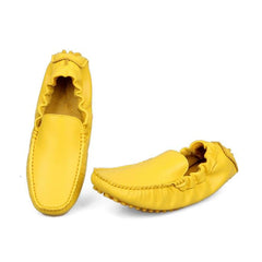 Summer Colors New Breathable Real Leather Casual SLIP-ON Green Shoes Men Driving Yellow Loafers