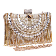 Diamonds Beaded Metal Evening Bags Chain Shoulder Messenger Purse Evening Bags For Wedding Bag