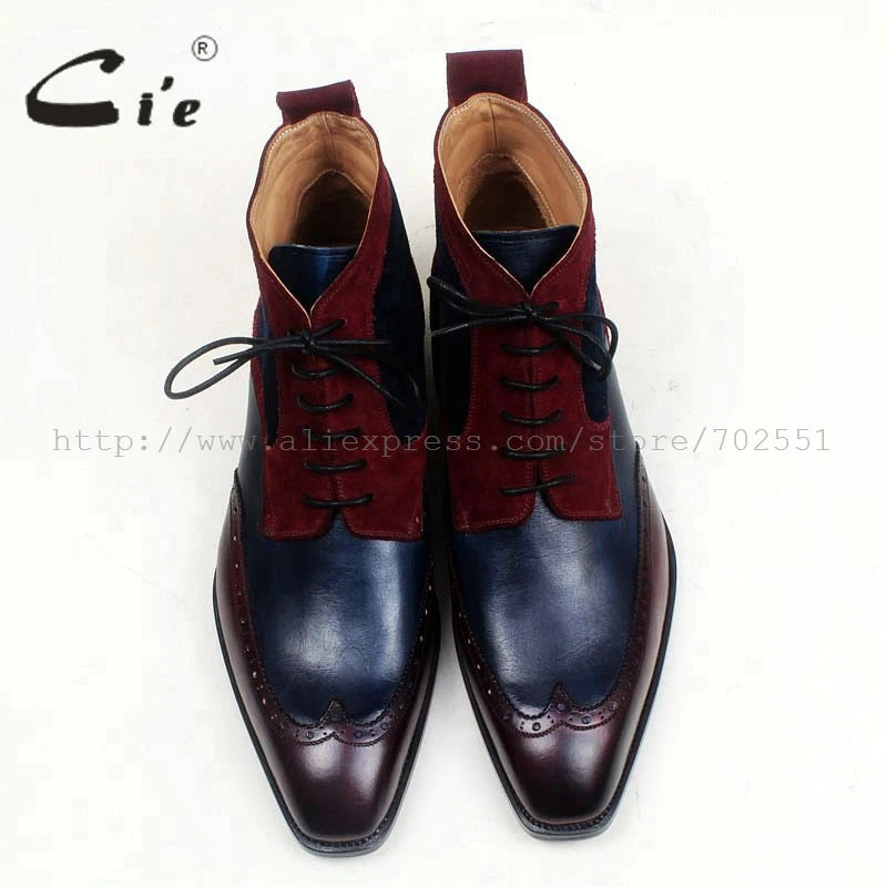 navy wine100%genuine calf leather boot handmade bespoke leather lacing men ankle boot