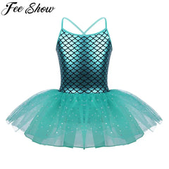 FEESHOW Glitter Mermaid Gymnastics Dress for Toddler Girl Dresses