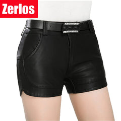 PU Leather Shorts Lady's Mid-Waist Short