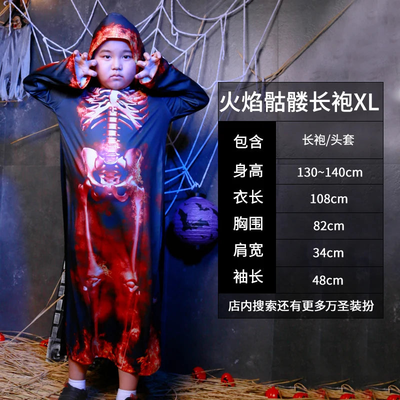 Flame Skeleton Robe Boy magic suit Christmas Party Dress Up Items Halloween Fancy cosplay Dress child costume