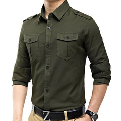 Military Slim Fit Mens Long Sleeve Cargo Shirts