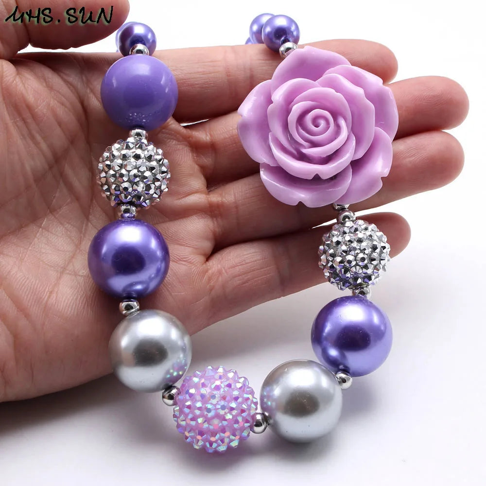 Charm Girls Purple chunky flower beads necklace for kids