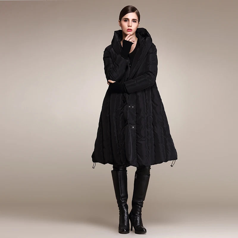 Hooded Cloak Style Long Down Jacket