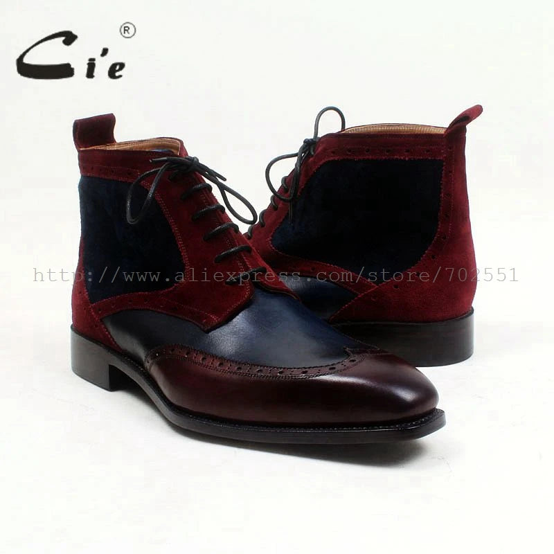 navy wine100%genuine calf leather boot handmade bespoke leather lacing men ankle boot