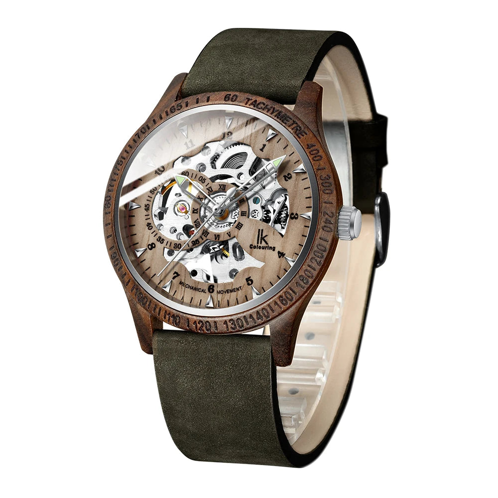 Men Watch Fashion Casual Wooden Case Crazy Horse Leather Strap