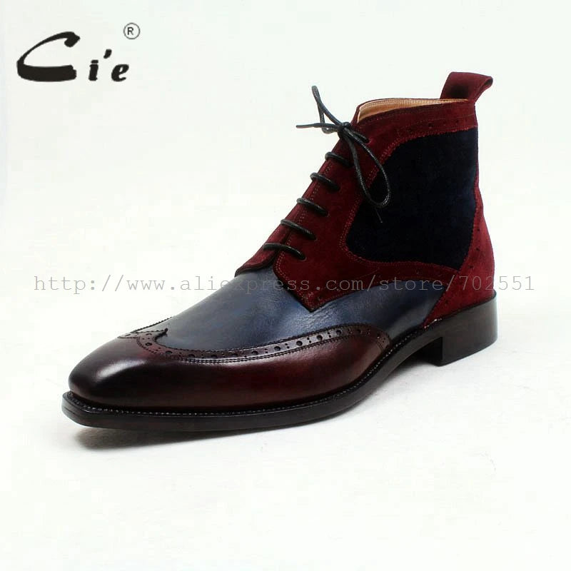 navy wine100%genuine calf leather boot handmade bespoke leather lacing men ankle boot