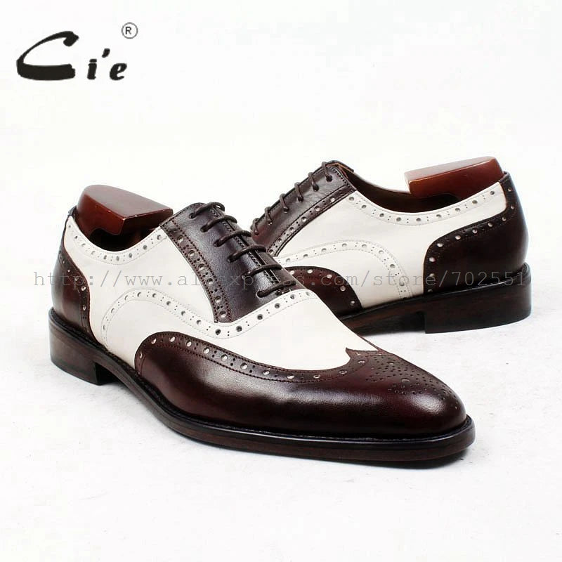 brown white bespoke men shoe custom handmade 100%genuine calf leather