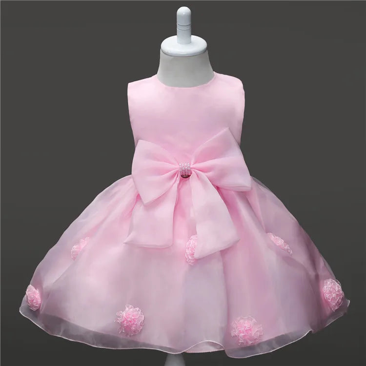 New Born Lovely Girls Sleeveless White Pink Dress