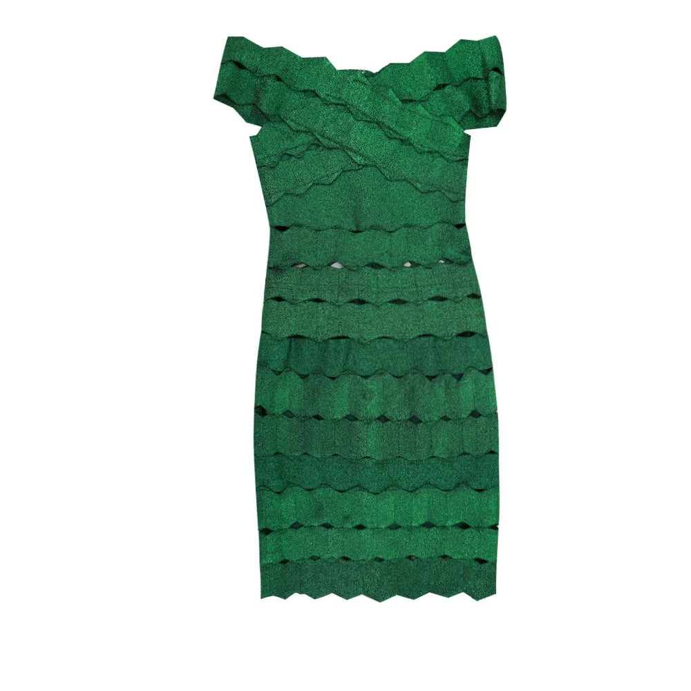 Shoulder Hollow Out Mini Dress Vestidos Bodycon Bandage Green Dress Women