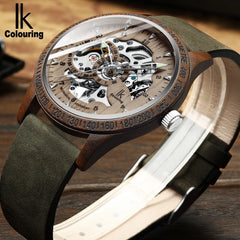 Men Watch Fashion Casual Wooden Case Crazy Horse Leather Strap